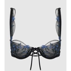 Fredericks Of Hollywood Womens Harlow Embroidered Mesh Tie Front Bra‎ Black 34 C